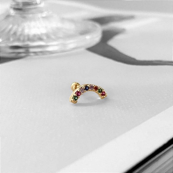 Piercing Cluster Arco Cravejado Colorido Folheado a Ouro 18k