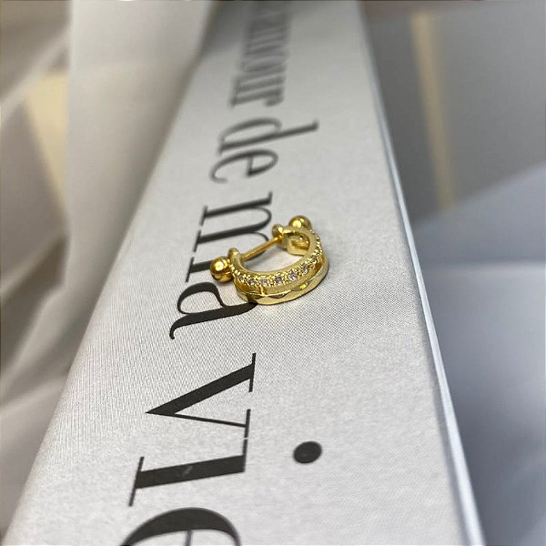 Piercing 2 em 1 Meia Argola Fio Liso e Fio Cravejado Folheado a Ouro 18k