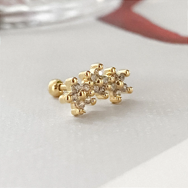 Piercing 3 Flores Folheado a Ouro 18k