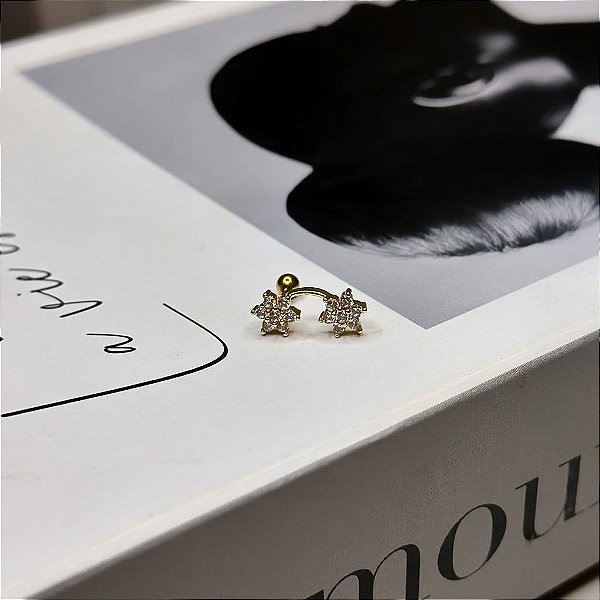 Piercing Cluster Duas Flores Cravejadas Folheado a Ouro 18k