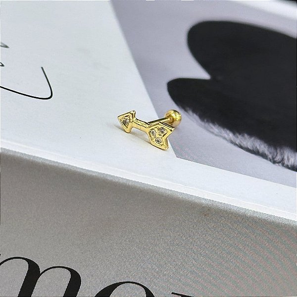 Piercing Setinha Cravejada Folheado a Ouro 18k
