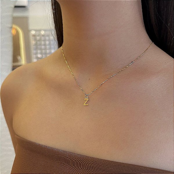 Colar Letra Lisa Folheado a Ouro 18k