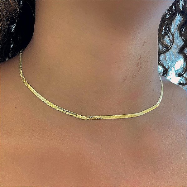 Colar Choker Fita Heringbone Folheado a Ouro 18k