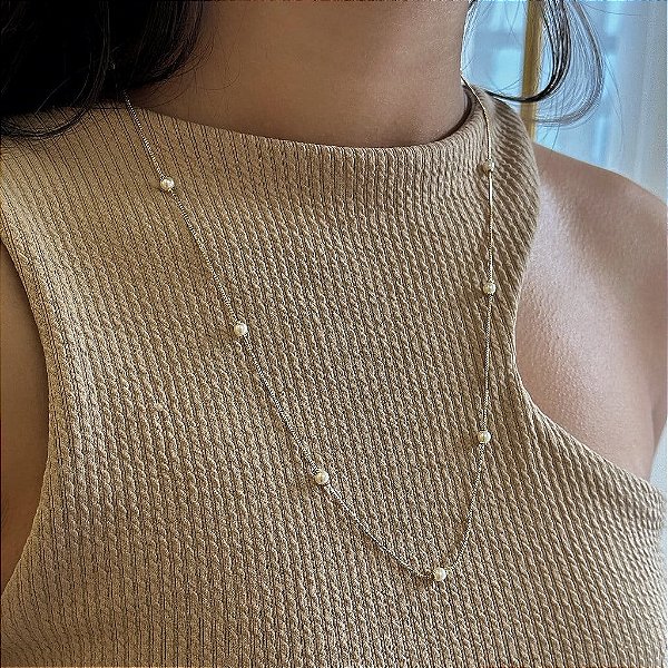 Colar 60 cm Pérolas Folheado a Ouro 18k