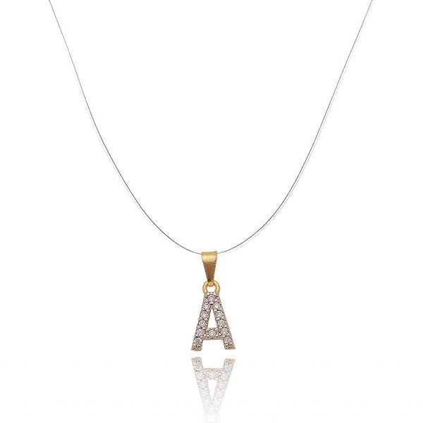Colar Nylon Letra Cravejada Folheado a Ouro 18K