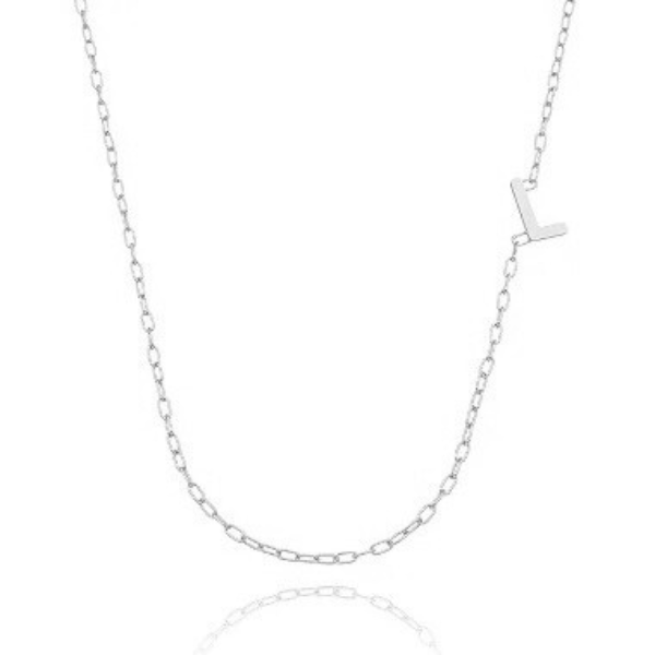 Colar Inicial Corrente Retangular Folheado a Prata 925