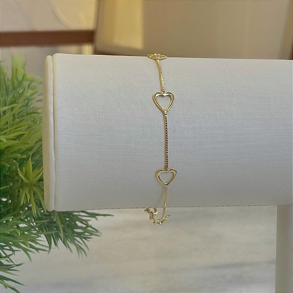 Pulseira Veneziano Corações Vazados Folheado a Ouro 18k