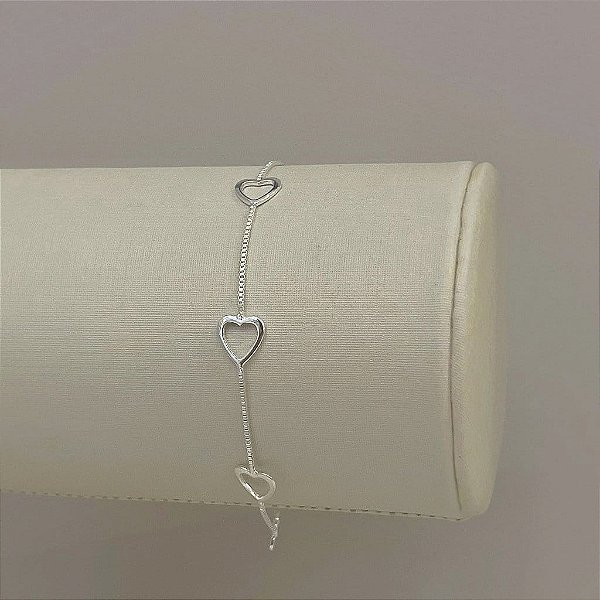 Pulseira Veneziano Corações Vazados Folheado a Prata 925