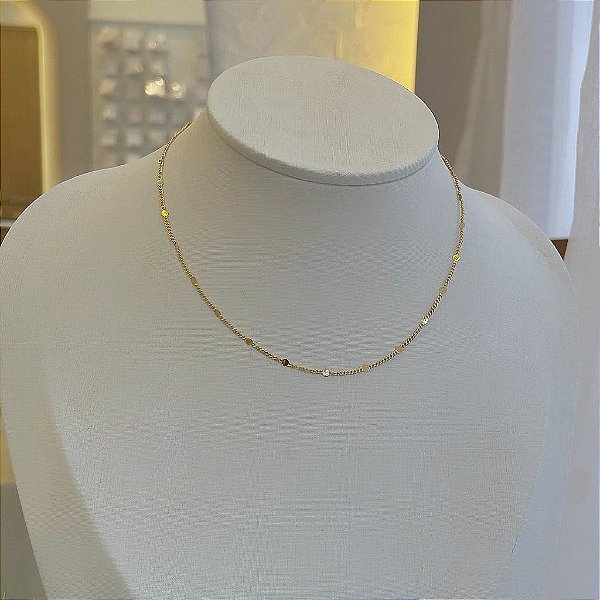 Colar Choker Chapinhas Bolinhas Folheado a Ouro 18k