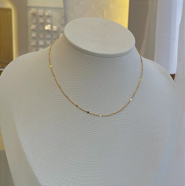 Colar Choker Chapinhas Bolinhas Folheado a Ouro 18k