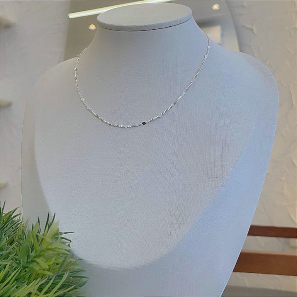 Colar Choker Chapinhas Bolinhas Folheado a Prata 925