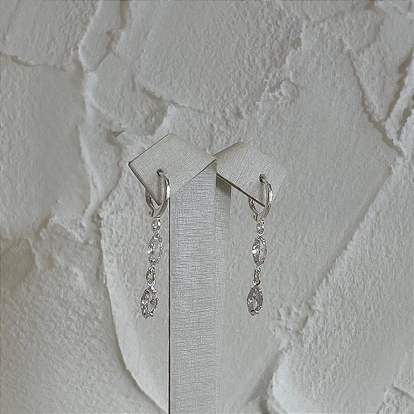 Brinco de Argola Pingente Dois Navetes Cristal Folheado a Prata 925