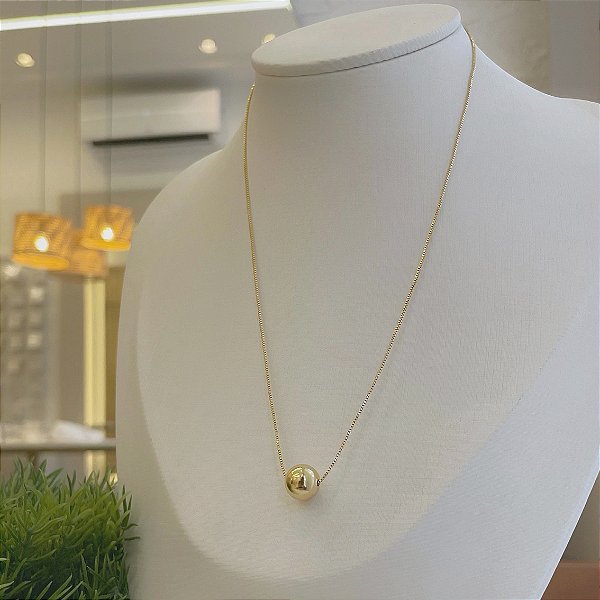 Colar de Esfera Solitária Folheado a Ouro 18k