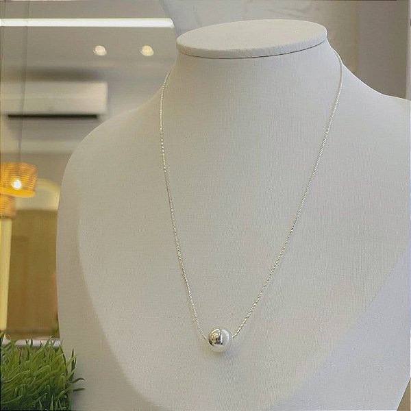 Colar de Esfera Solitária Folheado a Prata 925