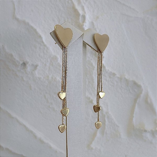 Aplique 3 Franjas com Coração Liso Folheado a Ouro 18k