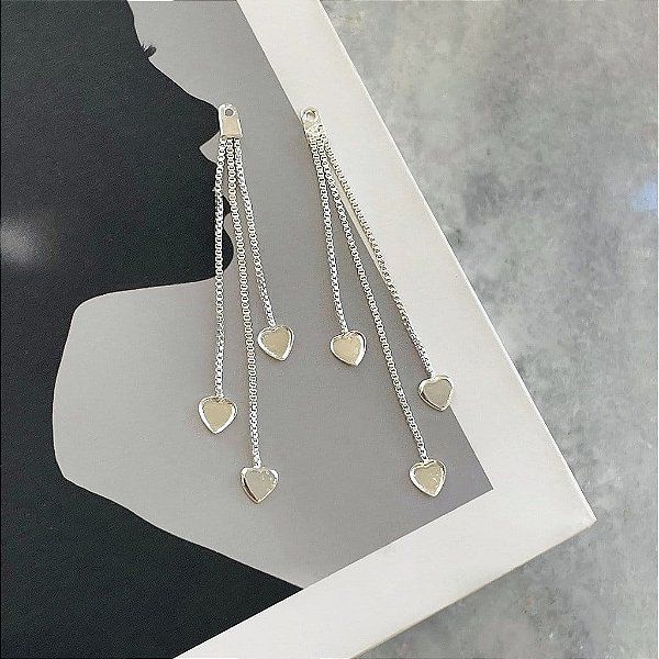 Aplique 3 Franjas com Coração Liso Folheado a Prata 925