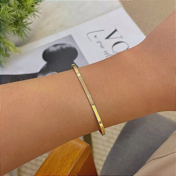 Bracelete Aro Laminado Liso Folheado a Ouro 18k