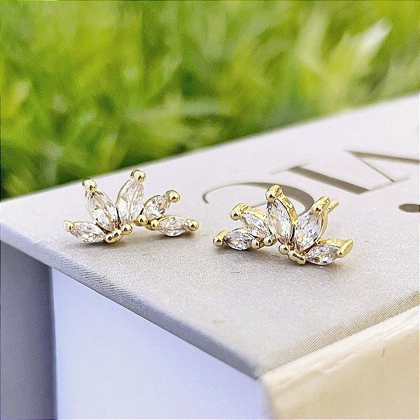 Brinco Earcuff Navetes Leque Folheado a ouro 18K