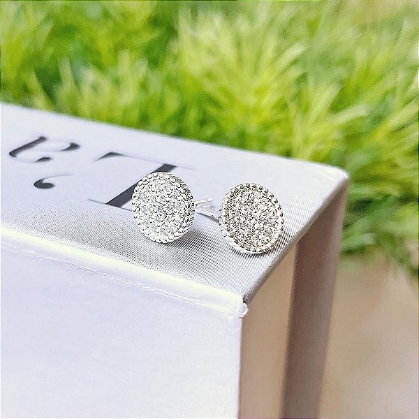 Brinco Chuveiro Grande Cravejado com Borda Granitada Folheado a prata 925