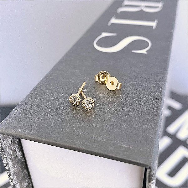 Brinco Chuveiro Pequeno Cravejado com Borda Granitada Folheado a ouro 18K