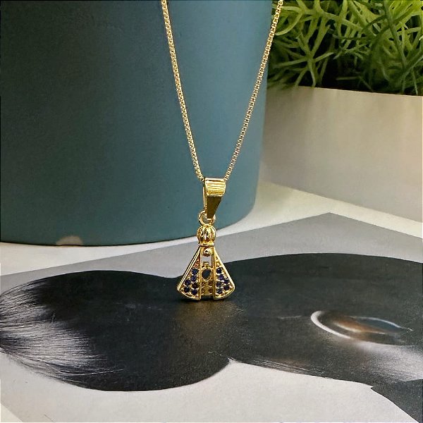 Colar de Nossa Senha Aparecida Desenhado Folheado a Ouro 18k