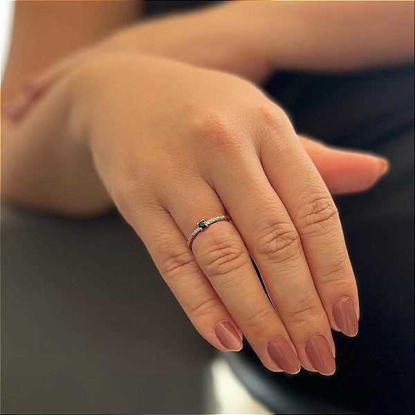 Anel Aparador e Solitário Preto Folheado a ouro 18K