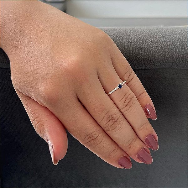 Anel Aparador e Solitário Azul Folheado a prata 925