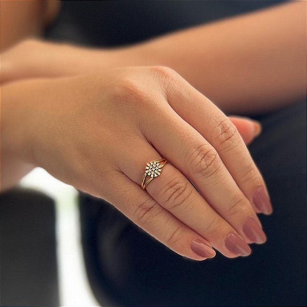Anel Aro Liso e Duplo na Frente com Chuveiro Cristal Folheado a ouro 18K