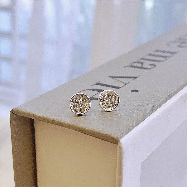 Brinco Redondo Pave Cravejado Pequeno Folheado a Prata 925