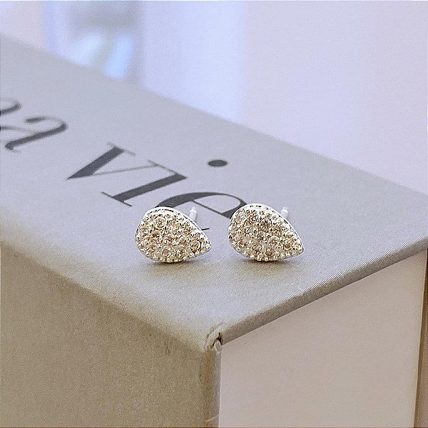 Brinco Gotinha Cravejada Abaulado Folheado a Prata 925