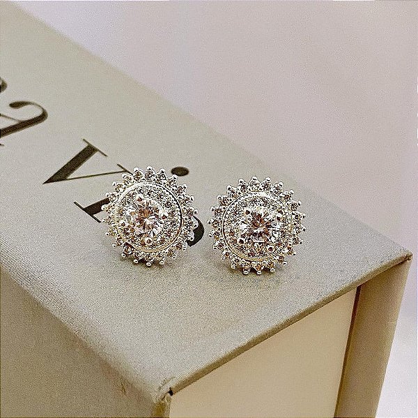 Brinco Redondo com Dupla Borda Cravejada e Zircônia Cristal Central Folheado a Prata 925