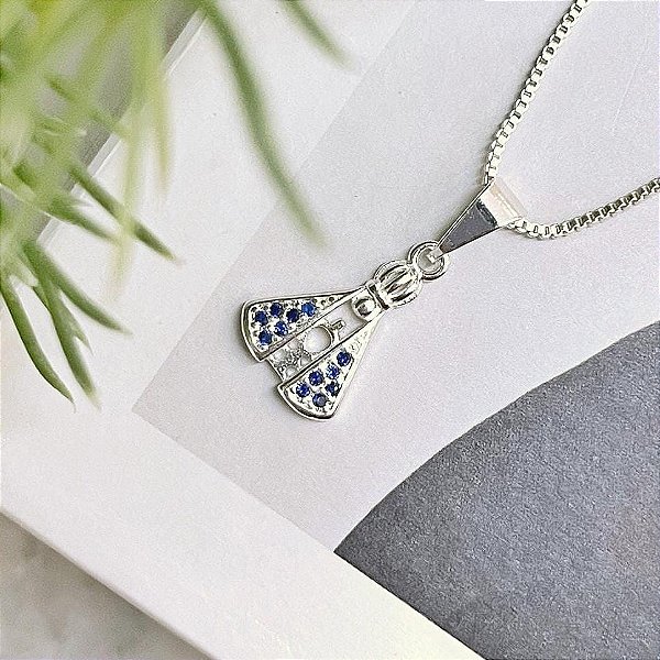 Colar Nossa Senhora Aparecida Manto Azul Folheado a Prata 925