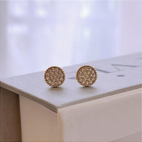 Brinco Redondo Pave Cravejado Pequeno Folheado a Ouro 18k