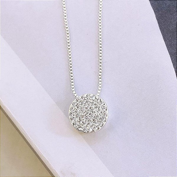Colar Chuveiro Cristal Cravejado Borda Trabalhada Folheado a Prata 925