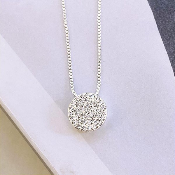 Colar Chuveiro Cristal Cravejado Borda Trabalhada Folheado a Prata 925