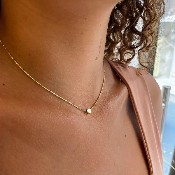 Colar Pingente Coraçao 3D Folheado a ouro 18K
