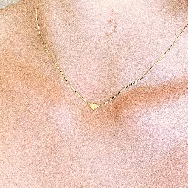 Colar Pingente Coraçao 3D Folheado a ouro 18K