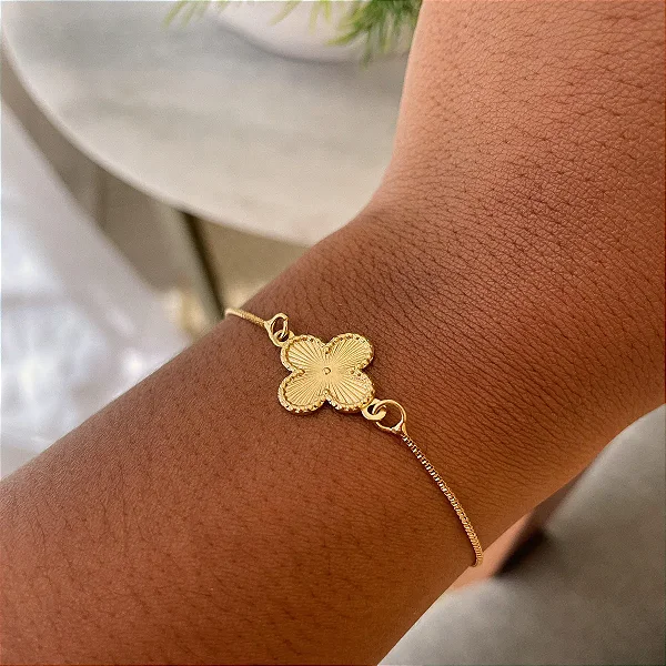 Pulseira Trevo Vintage Regulavel Folheado a ouro 18K