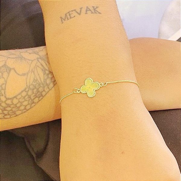 Pulseira Trevo Vintage Regulavel Folheado a ouro 18K