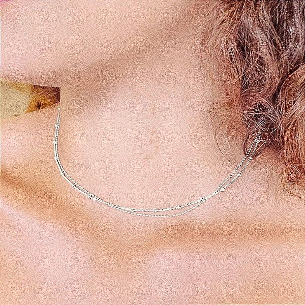 Colar Corrente Bolinha Dupla Folheado a prata 925