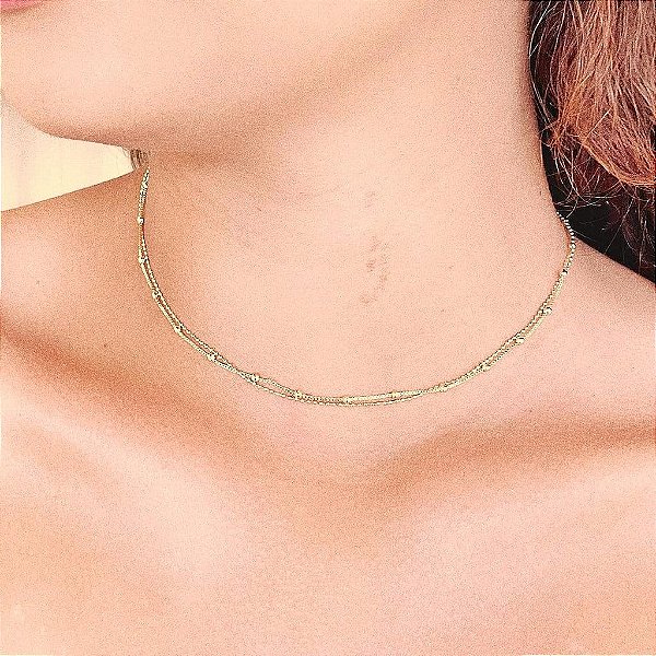Colar Corrente Bolinha Dupla Folheado a ouro 18K