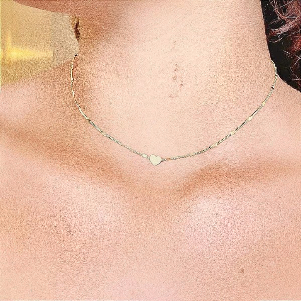 Colar Corrente Coração e Coração Liso Folheado a ouro 18K