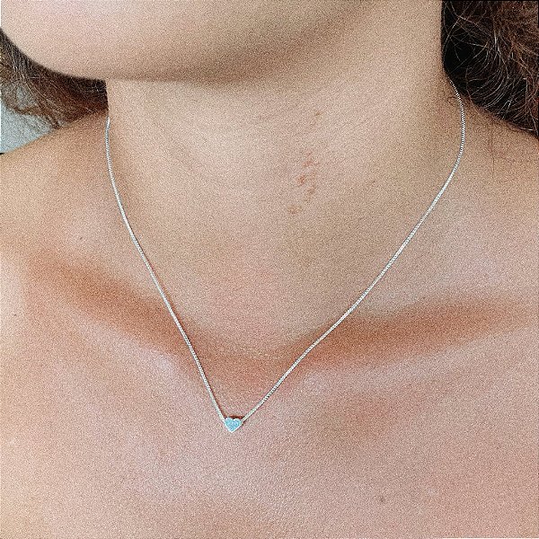 Colar Pingente Coraçao 3D  Folheado a prata 925