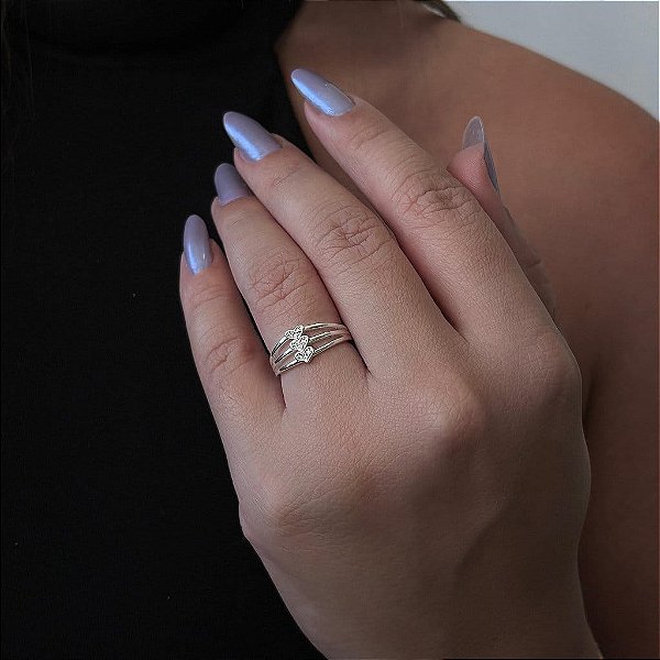 Anel 3 Corações Cravejados Folheado a prata 925