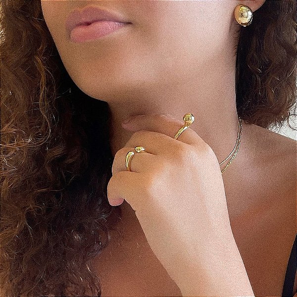 Anel Aberto Liso Pontas Esféricas Folheado a ouro 18K