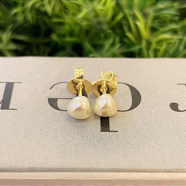 Brinco de Pérola Coração P Folheado a ouro 18K