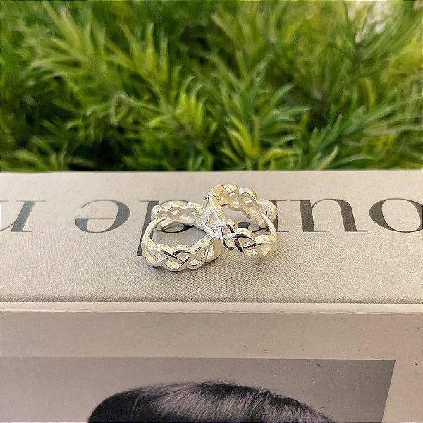 Brinco Argola Fio Trançado Corrente G Folheado a prata 925