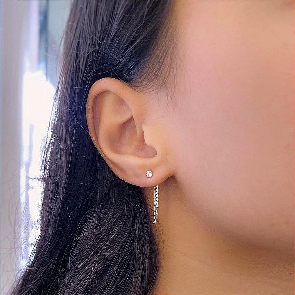 Brinco de ponto de luz com franja P com bolinha Folheado a prata 925