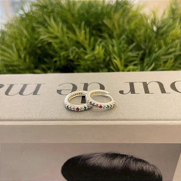 Brinco de Argola 1 Fio Cravejado Slim Rainbow M Folheado a prata 925