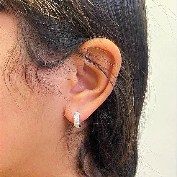 Brinco de Argola Cravejada 3 Fios G Folheado a prata 925